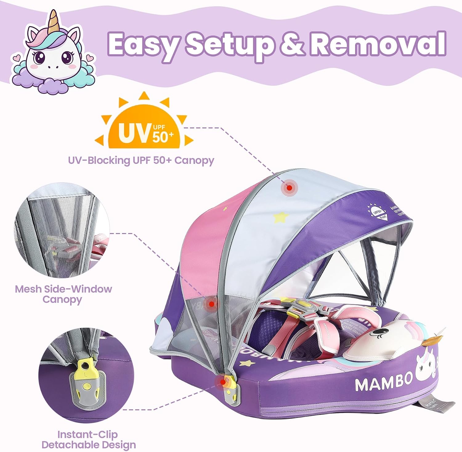 Mambobaby Float Deluxe Baby Pool Float: Safe & Comfortable Swim Trainer for Infants & Toddlers, Non-Inflatable Design, UV Protection Canopy, Fun Water Experience for Ages 3-24 Months