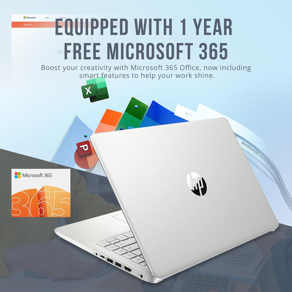 HP Stream 14' HD BrightView Laptop, Intel Celeron N4120, 16GB RAM, 416GB Storage (128GB eMMC + 288GB Docking Station Set), Intel UHD Graphics, 720p Camera, Wi-Fi, 1 Year Office 365, Win 11 S, Silver
