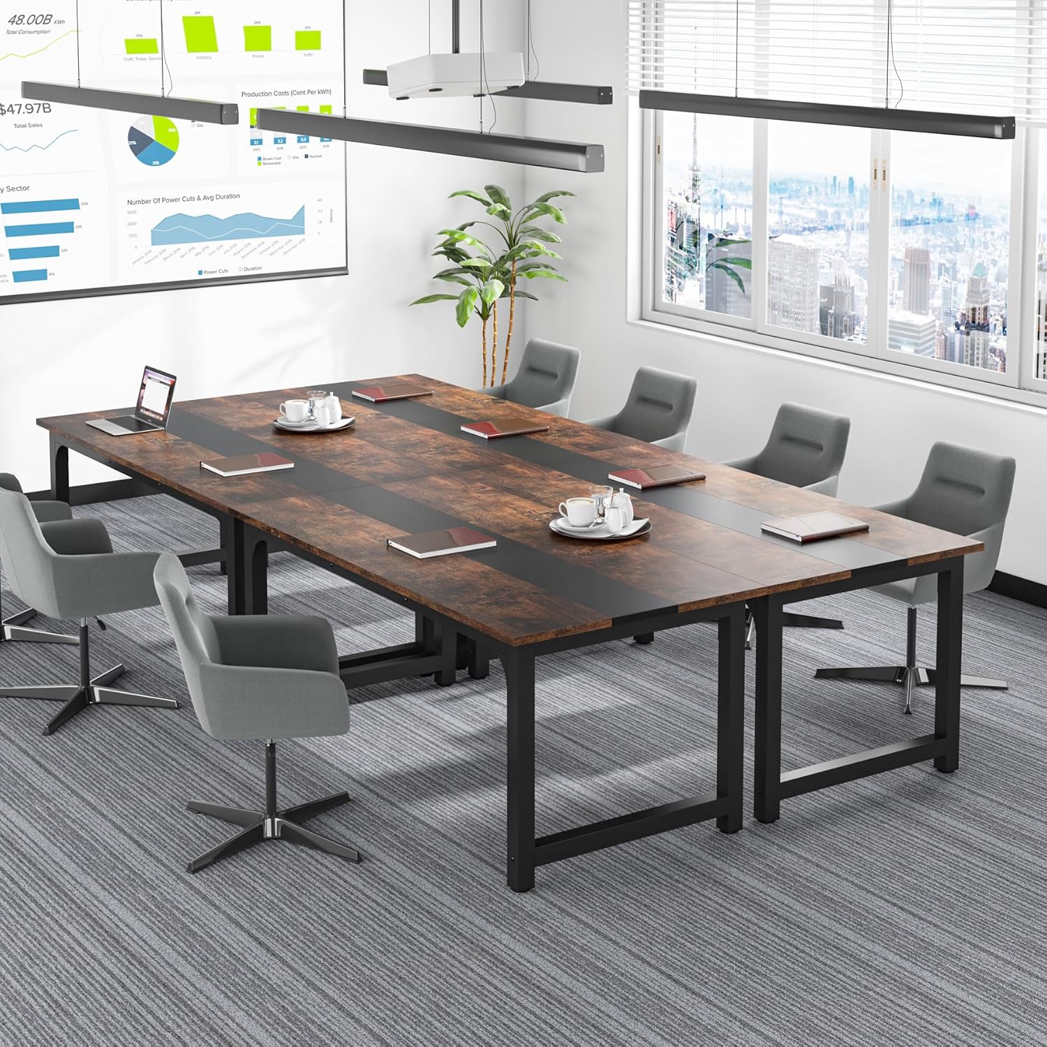 Tribesigns 63' Executive Desk, Large Office Computer Desk with Thicken Frame, Modern Simple Workstation Business Furniture for Home Office, Vintage Brown/Black