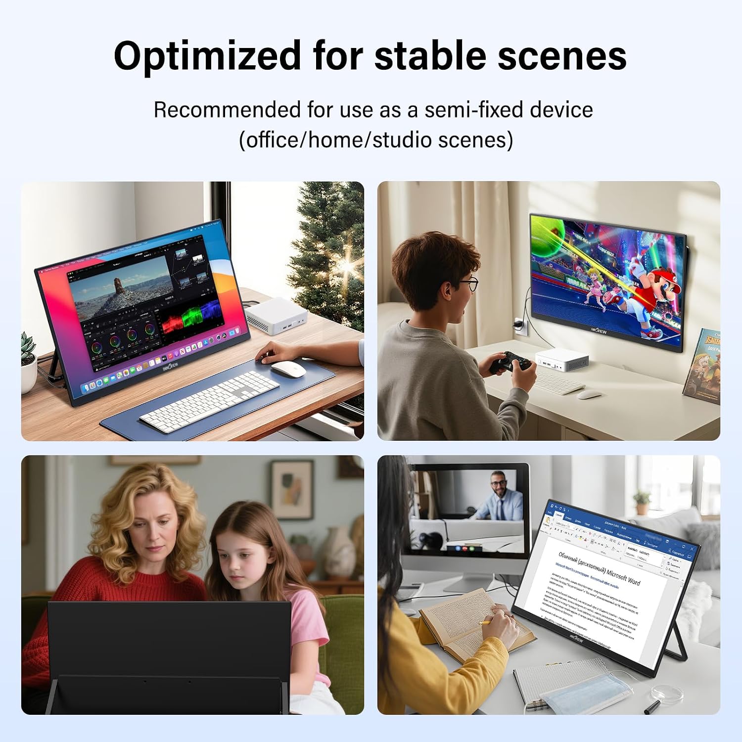 Innoview 23.8' 4K Large Portable Monitor, UHD (3840*2160) 100%sRGB IPS Speakers USB-C HDMI Work Home Second Monitor W/180°Adjustable Stand for Laptop, Desktop, Macbook, Phones, Tablet, PS5/4, Switch