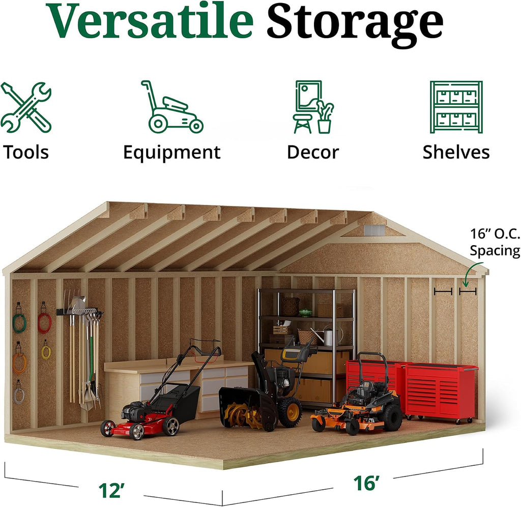 Little Cottage Co. 12x16 Classic Gable Shed, Outdoor Wood Storage Do-It-Yourself Precut Kit