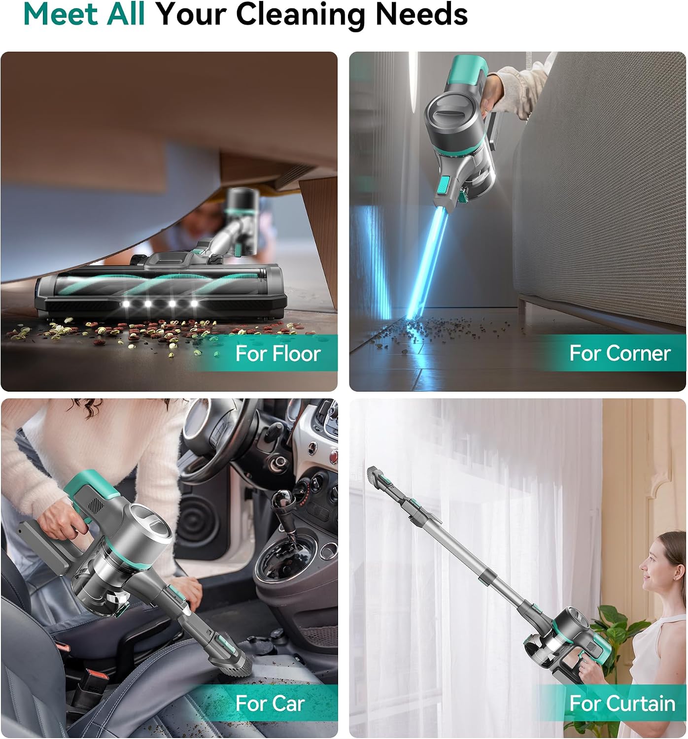 S10K Cordless Vacuum Cleaner, 55Kpa 60mins Lightweight Stick Vacuum with Powerful Suction for Home, Rechargeable, Self-Standing, Handheld Vacuum Cleaners for Hardwood Floors, Carpets, Pet Hair