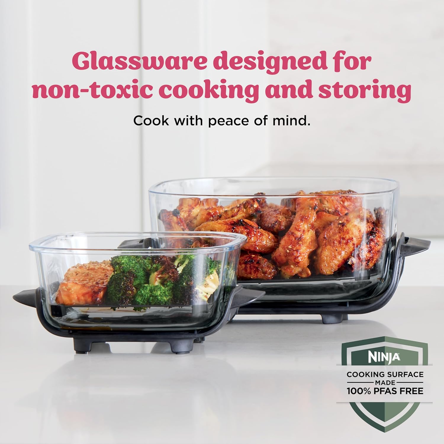Ninja Crispi 4-in-1 Glass Air Fryer | 450°F | Non-Toxic | 4QT & 6-Cup Glass Containers w/Lids | Microwave, Freezer, Dishwasher Safe | Max Crisp, Air Fry, Bake, Recrisp | Cherry Crush | FN101DR