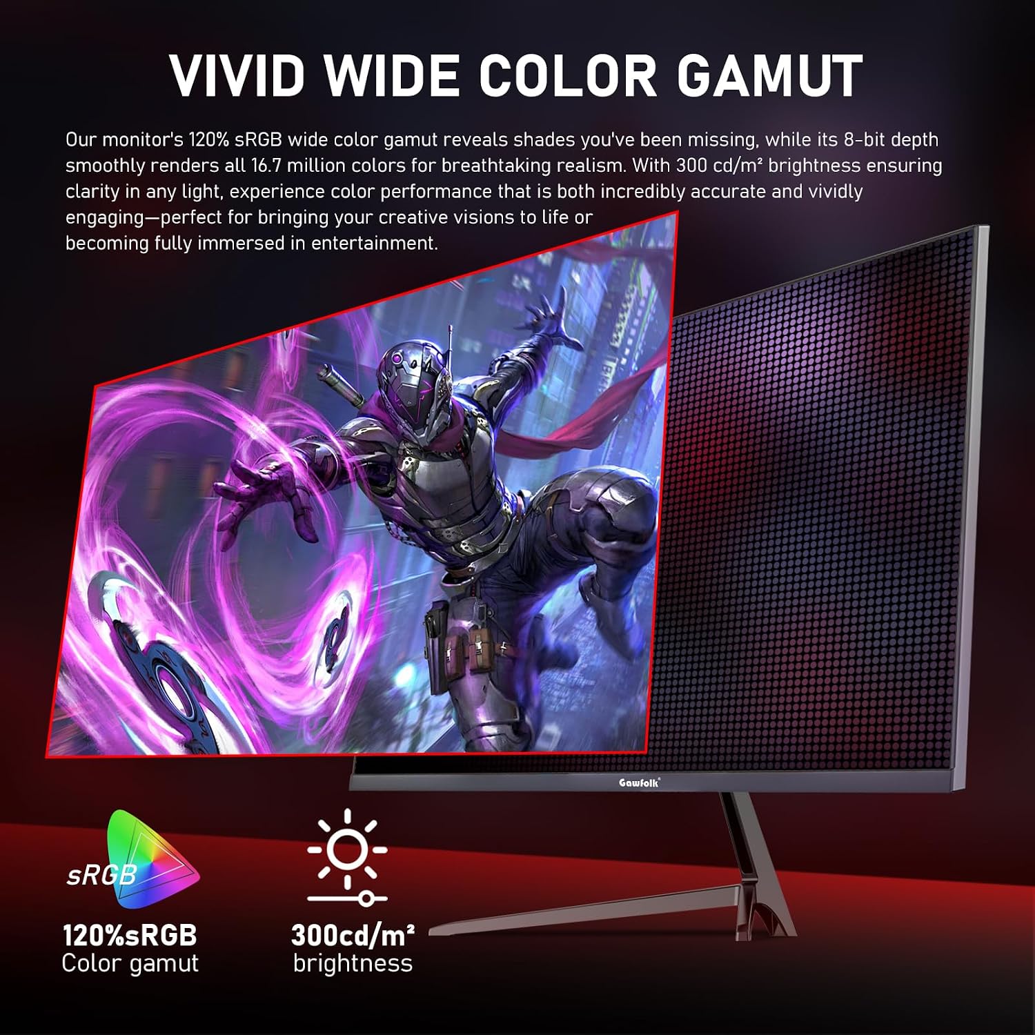 Gawfolk 27 Inch Gaming Monitor IPS 260Hz, QHD 2560 * 1440p PC Monitors, Computer Screen for Home & Office, Support HDMI & DP, Wall Mount Compatible 75 * 75mm, Black