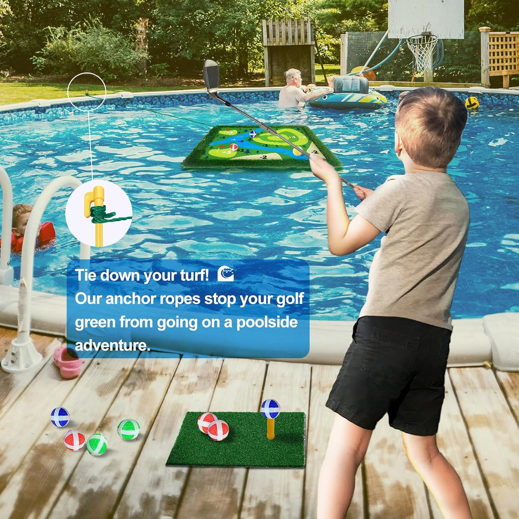 Cupohus Giant Size Stable Floating Golf Green for Pool-47'x 35' Floating Chipping Green Practice Mat, Adult Fun Backyard Water Golf Game Gift, Support Training Competition for 4 Golfers (Hard Model)