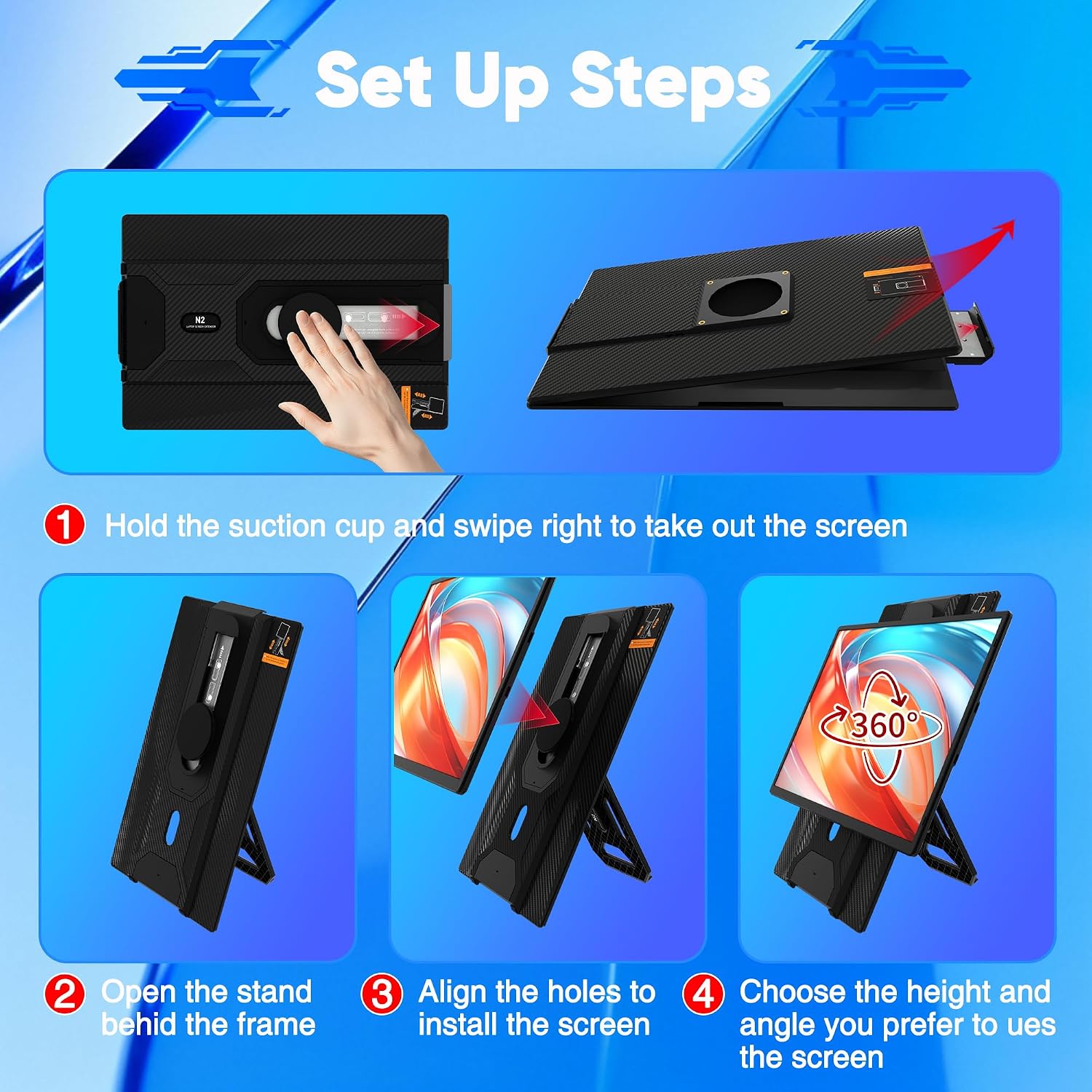 Laptop Screen Extender Portable Monitor, FHD 1200P 16.1' Detachable Monitor Extender for Laptop, Fit for 13-17' Laptops, Compatiable with Windows/Mac/Chrome/Android