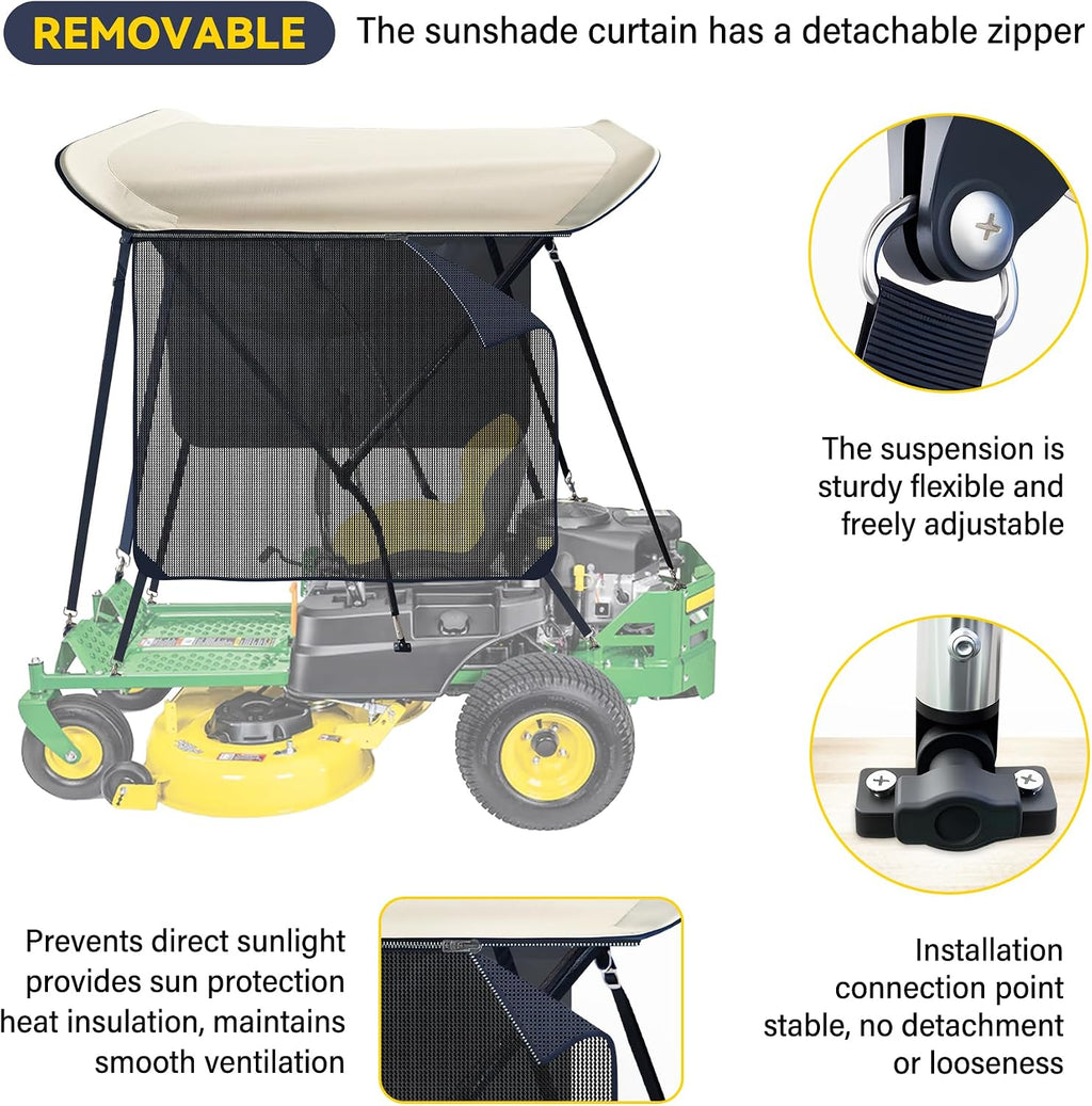 CCLINK Shade Canopy for zero turn lawn mower for john deere canopy,Kubota,Cub Cadet,Troy-Bilt & Others Foldable with UV Protection Equipped with High Visibility Left and Right Sunshades