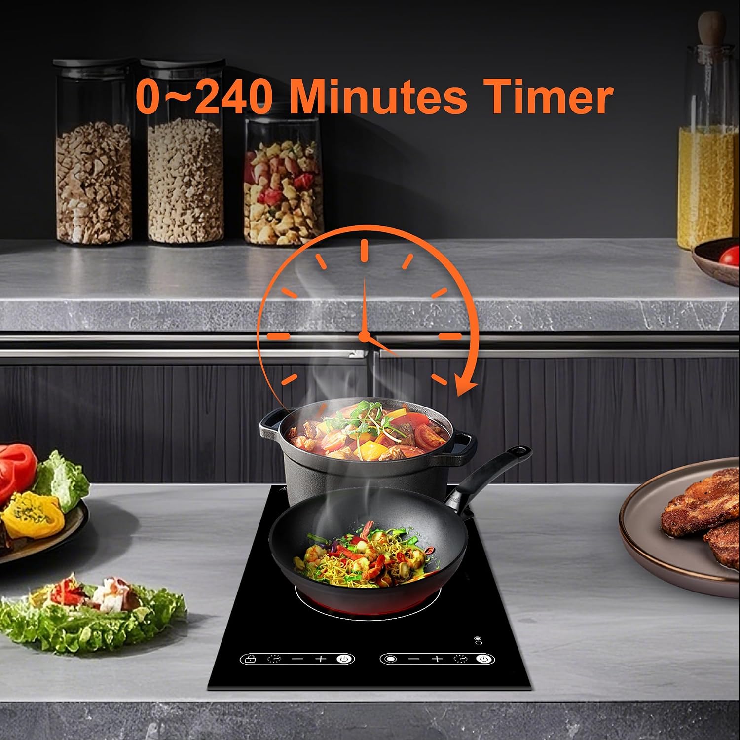 Dual Coil Design of Infrared Double Burner, 1800W Electric Ceramic Hot Plate for Cooking, 2 Burner Cooker Portable Countertop or 12inch Built-in Cooktop Radiant Stove Top, Compatible with All Cookware