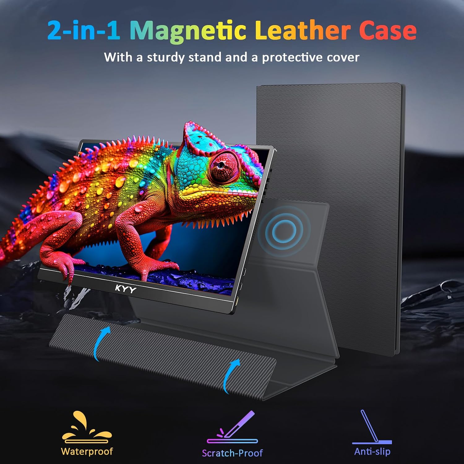 KYY 4K Portable Monitor for Laptop, 15.6'' Computer Screen Extender UHD 3840x2160,100% sRGB, 400 Nits, IPS Travel Monitor w/Speakers & Smart Cover for Laptop Xbox PS5 Switch PC Phone, VESA Compatible