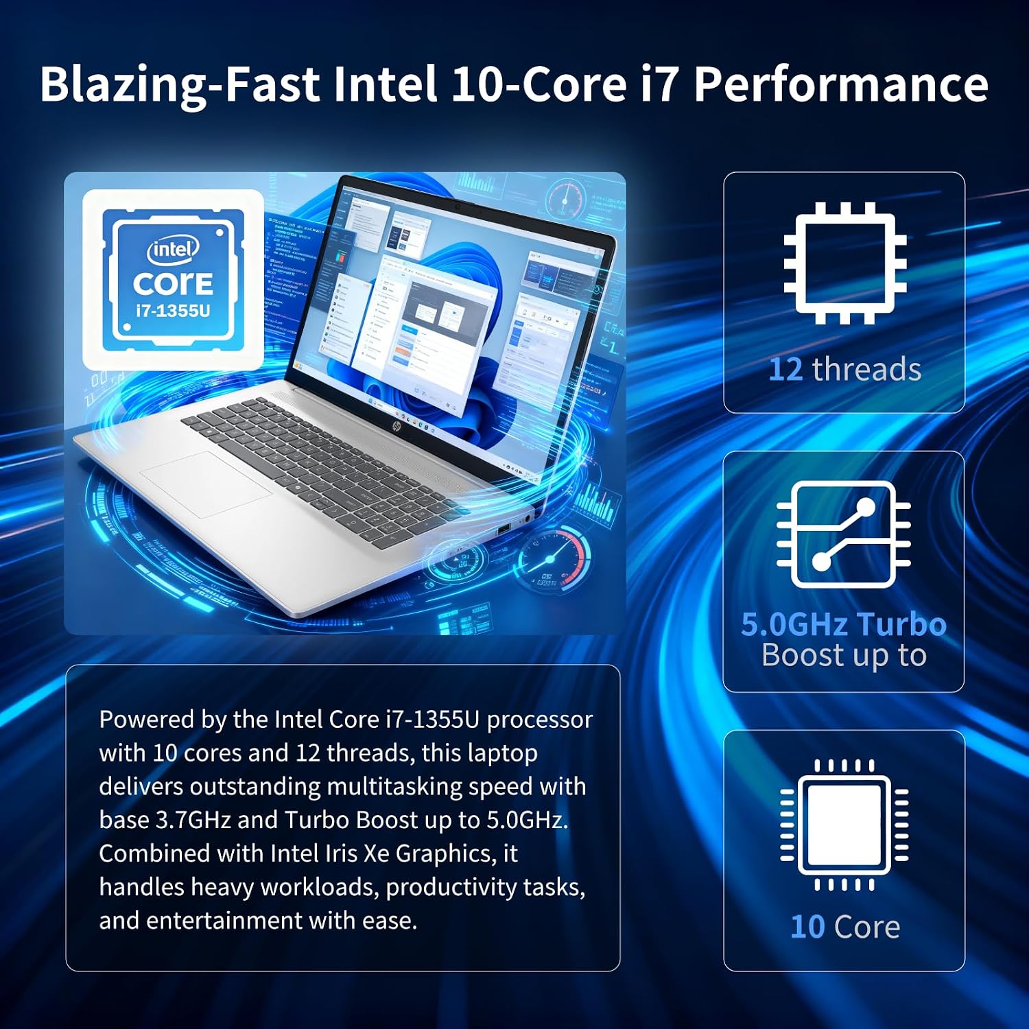 HP 17 inch Touchscreen Laptop Computer, 32GB RAM, 1TB SSD, 17.3' HD+ Touch, Intel 10 Core i7 1355U, Backlit Keyboard, Copilot AI, Wi-Fi 6, Windows 11 Pro, Long Battery Life, Laptop for Business