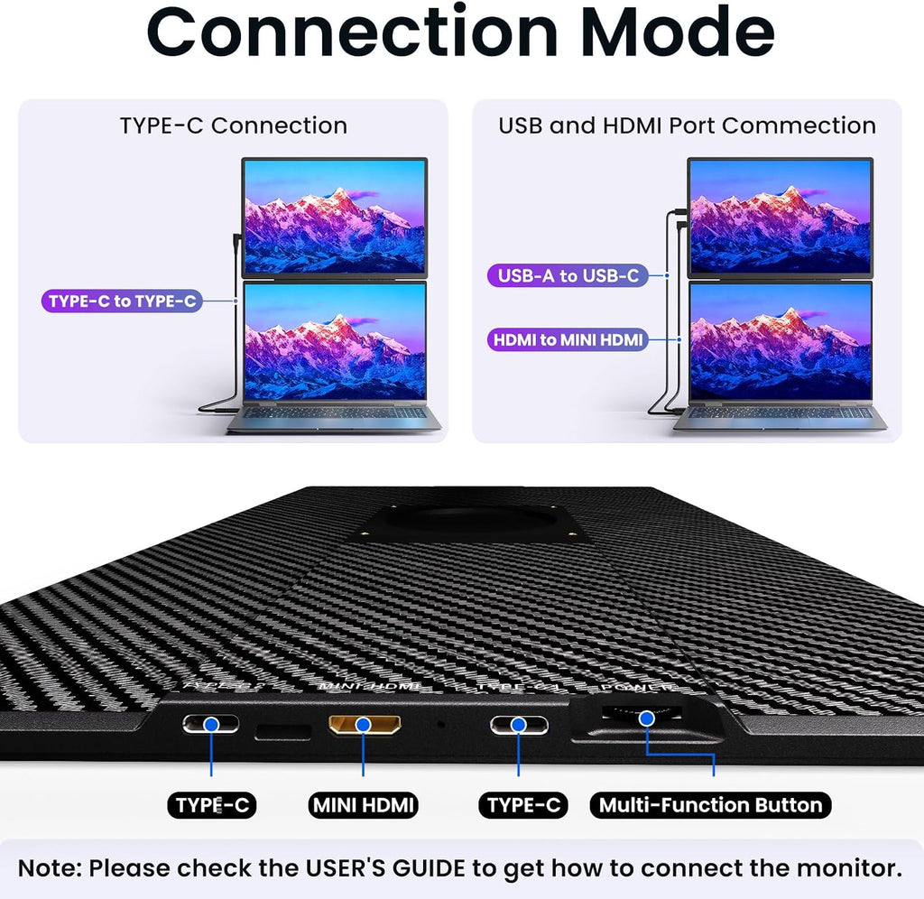 Laptop Screen Extender Portable Monitor - Dual 16' 1200P FHD Travel Monitor Fit for 13-17' Laptops Plug & Play 360° Rotating Detachable Stand Height Adjustable for Travel/Work/Study