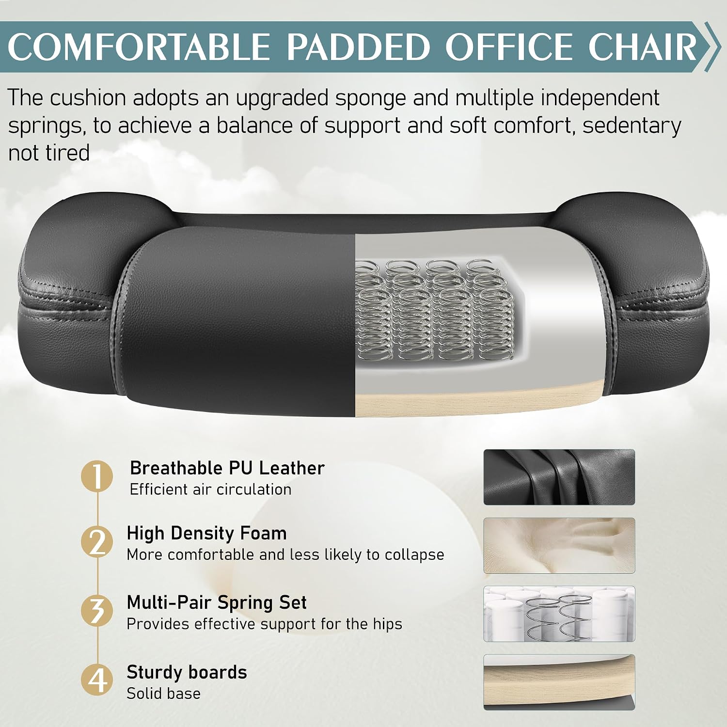 Leather Office Chair, PU Home Computer Desk Chairs with Ergonomic Back Support, 360°Swivel Free，Small Gmaing Chair with Wheels and Adjustable Armrests, for Short People Use, Black