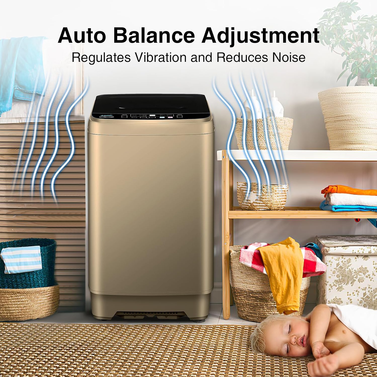 Portable Washing Machine 17.7lbs Full-Automatic Compact Washing Machine for Apartment, 10 Wash Program Small Washer for Dorm, Portable Washer for RV, Home, Gold