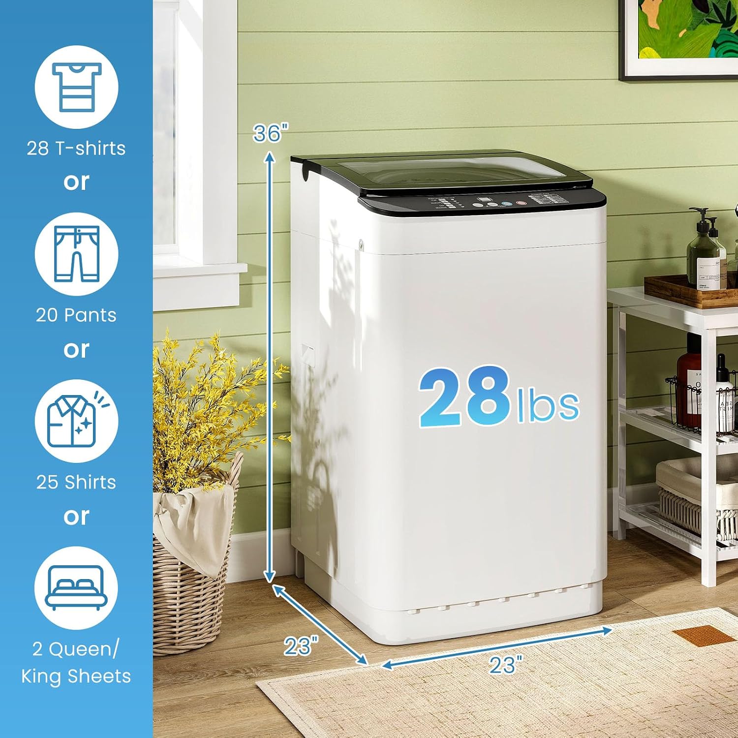 Auertech Portable Washing Machine, 2.4 cu.ft Capacity Fully Automatic Washer with Drain Pump, 10 Programs, 5 Water Levels, Portable Washer Dryer Combo for Apartment, RV, Dorm