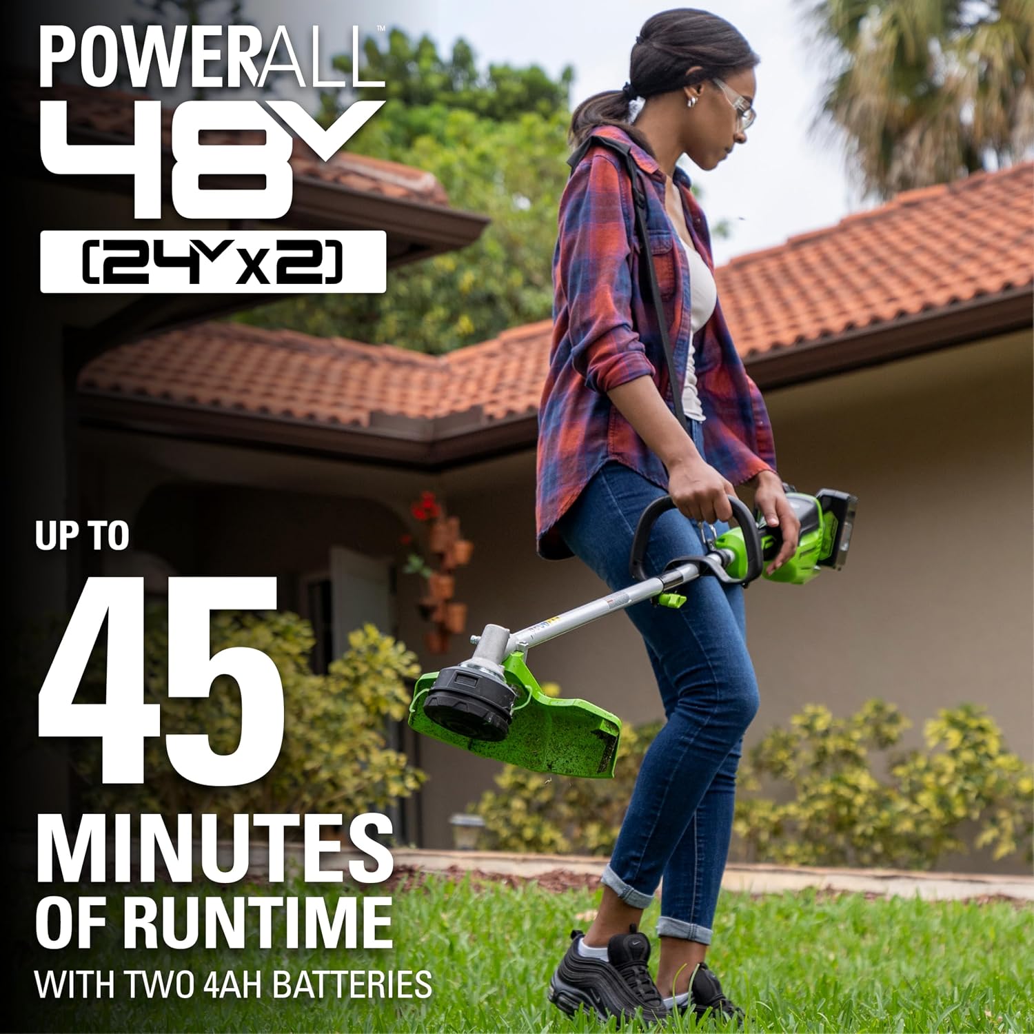 Greenworks 48V (24V x 2) 16' Brushless (Attachment Capable) Cordless String Trimmer, (2) 4.0Ah Batteries and Dual Port Rapid Charger Included