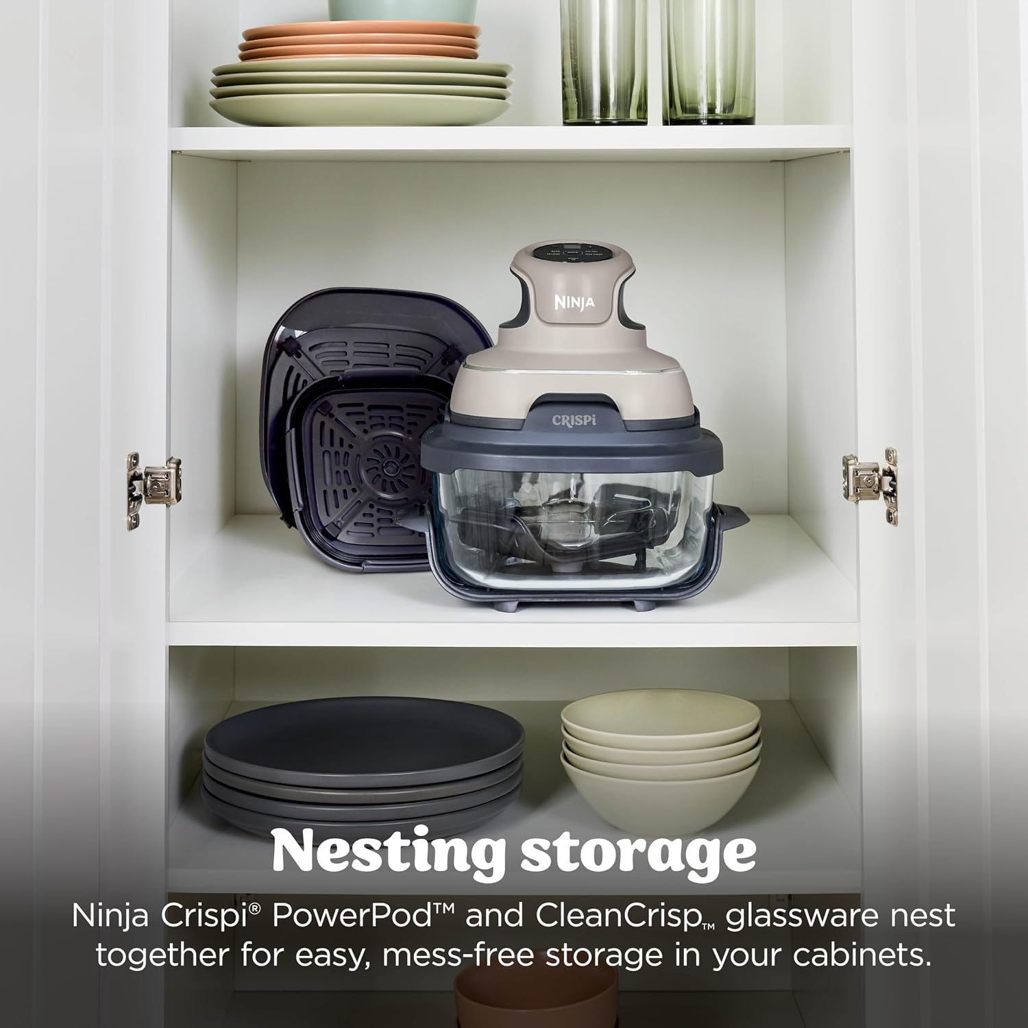 Ninja Crispi 4-in-1 Glass Air Fryer | With Non-Toxic 4QT & 6-Cup Glass Containers & Lids | Microwave, Freezer, Dishwasher Safe | 450°F Max Temp |1500 Watt | Stone | FN101ST