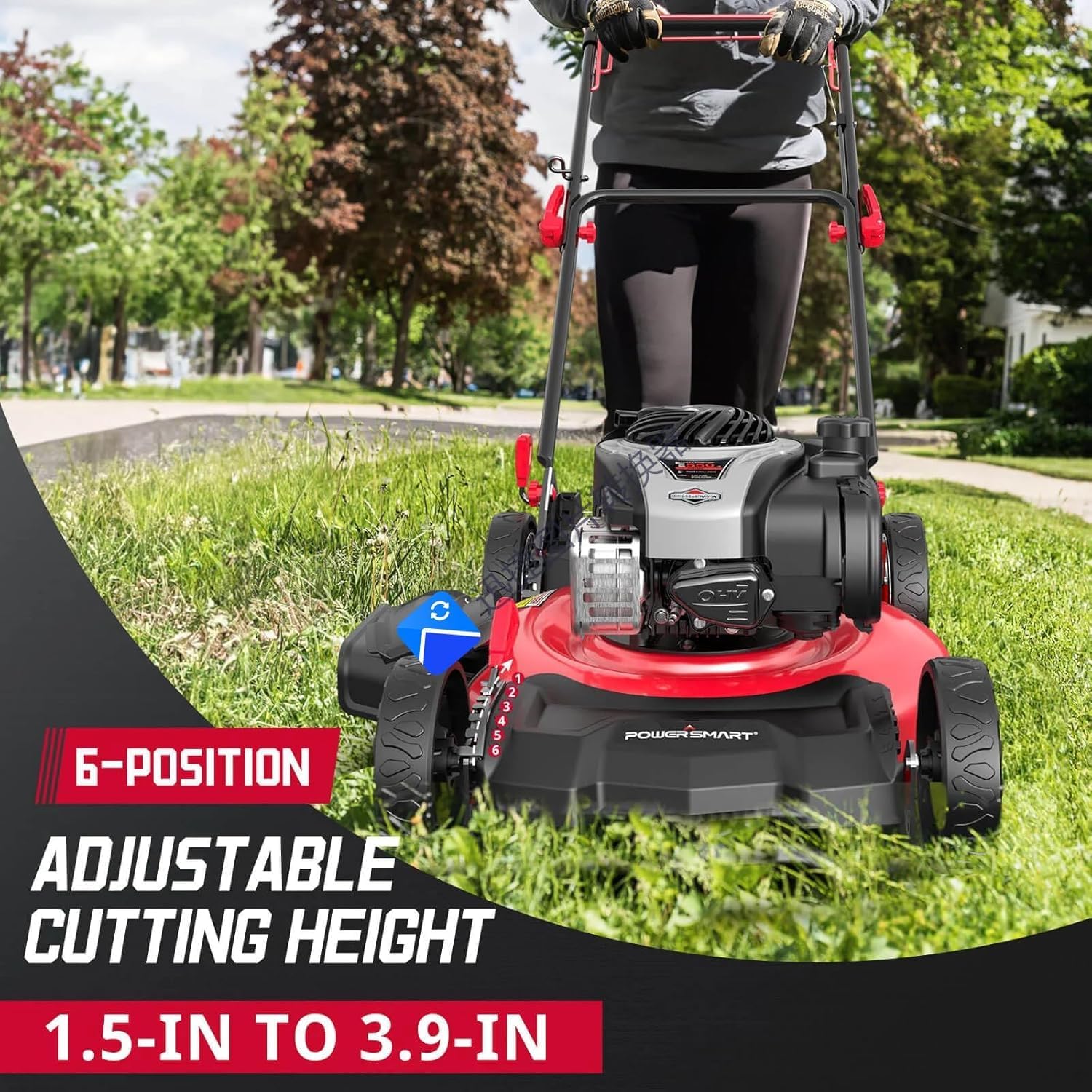 PowerSmart 21-Inch 140cc B&S Engine Self-Propelled Lawn Mower – 6-Position Adjustable Cutting Height, 3-in-1 Mulching, Side Discharge, and Rear Bagging, Easy Start