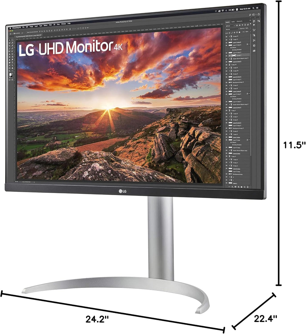 LG 27UP850-W Monitor 27' UHD (3840 x 2160) IPS Display, VESA DisplayHDR 400, DCI-P3 95% Color Gamut, USB-C,3-Side Virtually Borderless Display, Height/Pivot/Tilt Adjustable Stand - Silver