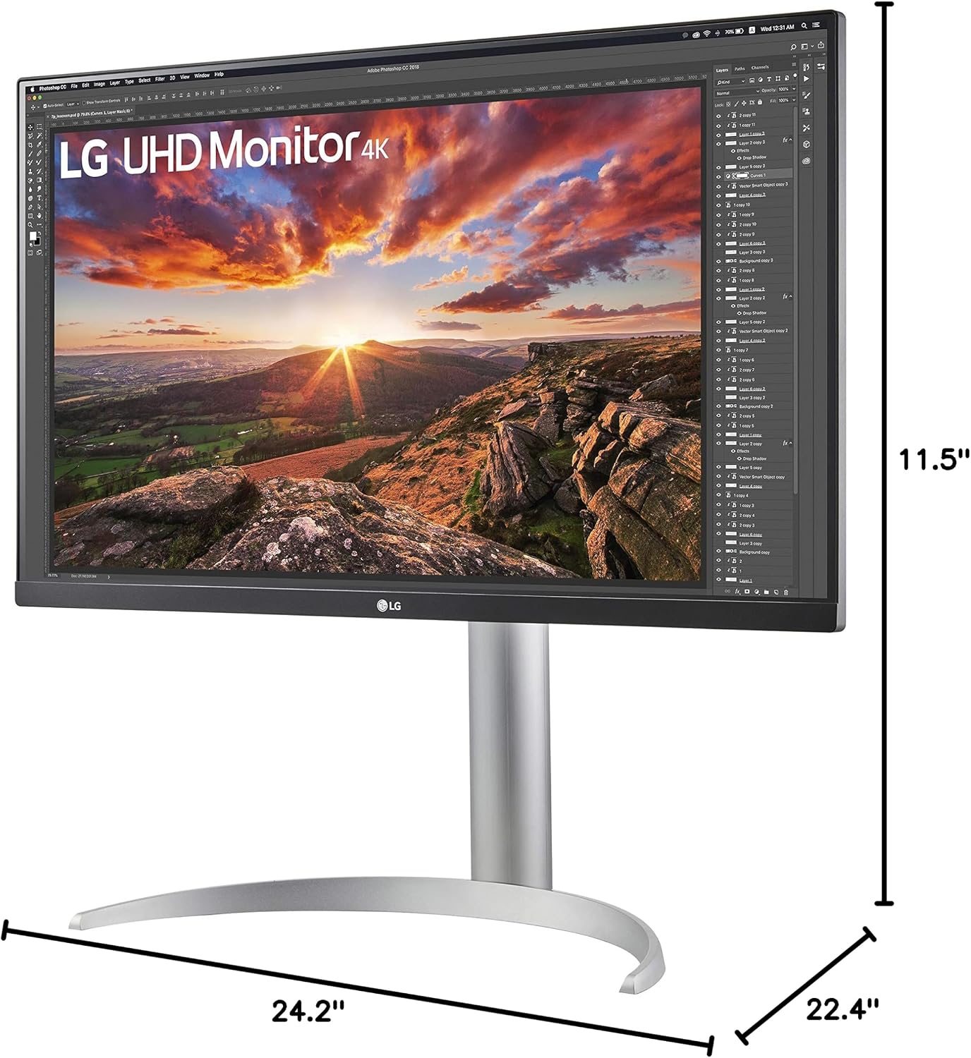 LG 27UP850-W Monitor 27' UHD (3840 x 2160) IPS Display, VESA DisplayHDR 400, DCI-P3 95% Color Gamut, USB-C,3-Side Virtually Borderless Display, Height/Pivot/Tilt Adjustable Stand - Silver