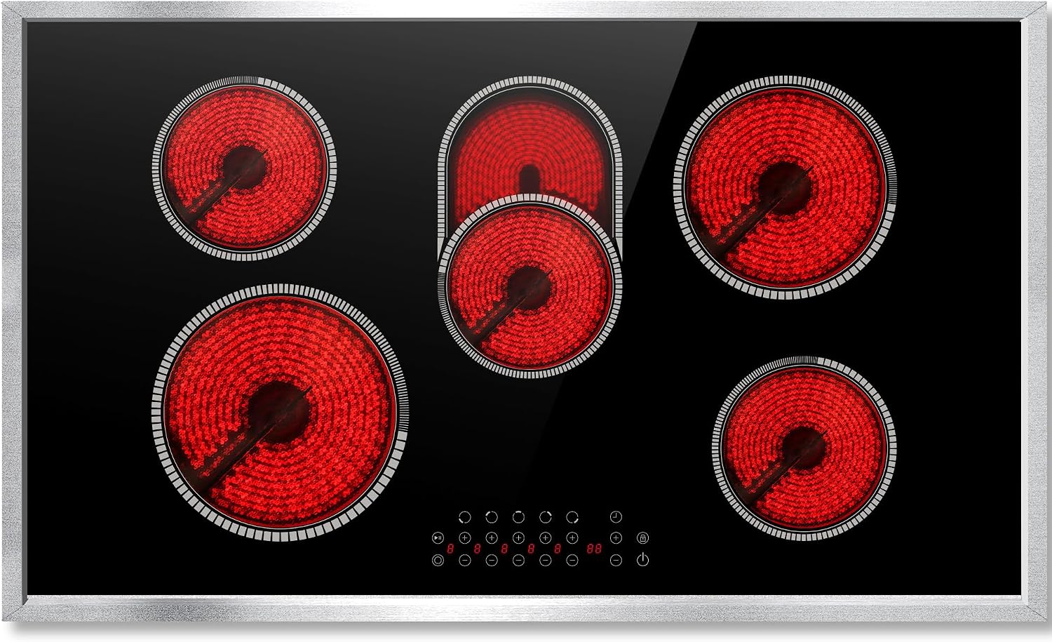 Electric Cooktop 36 Inch, 5 Burners Electric Stove Top Touch Control, 8400W Built-in Ceramic Stovetop 36' with Expandable Zone, Child Lock, Timer, Pause Control, 220-240v Hardwired (No Plug)