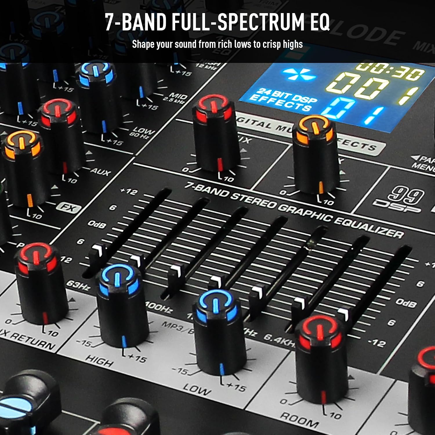 16-Channel Audio Mixer with 99 DSP, Professional Audio Console Digital Sound Music Mixing Board DJ Mixer w/USB Input Bluetooth MP3 48V Power Supply Mute Function for Studio Live Performance