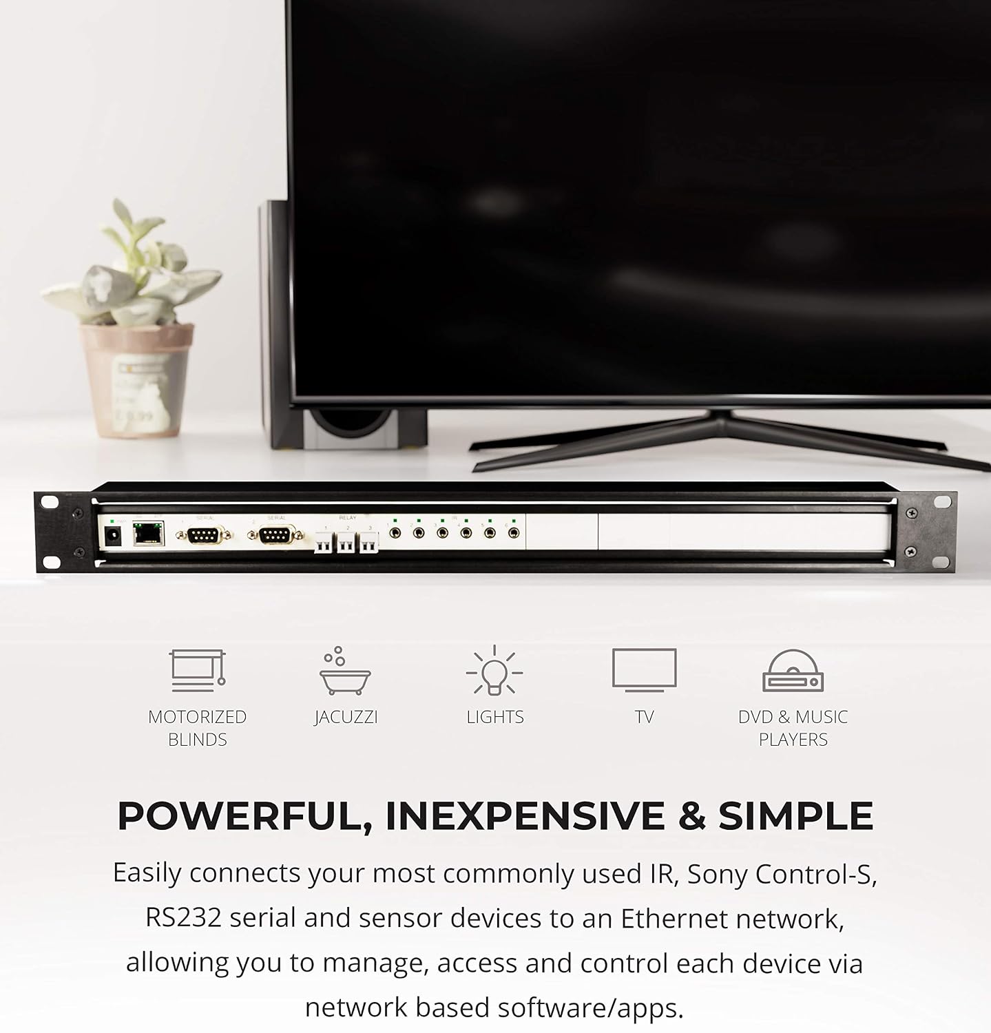 GC-100-18R Network Adapter with 18-Inch Rack Mount Kit - Connects RS232 Serial, Relay, Infrared Devices and Smart Sensors to a Wired Ethernet