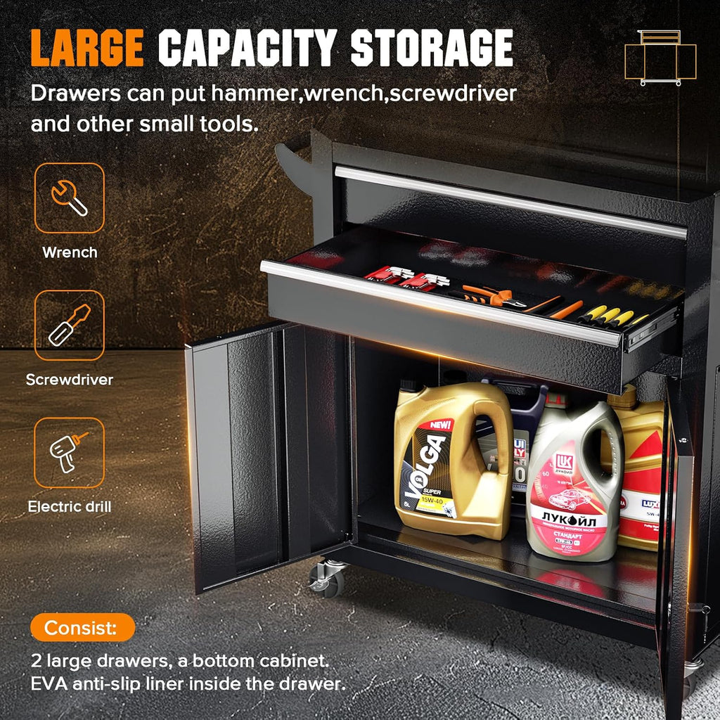 8-Drawer Rolling Tool Chest - Heavy-Duty Steel Tool Cabinet with Detachable Top Box, Locking Wheels & Security System for Garage/Workshop, 2-in-1 Design (Black)