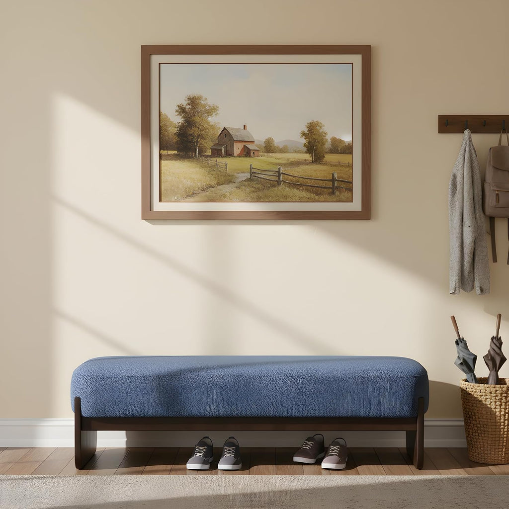 Christopher Knight Home Arden Minimalist Style Rectangular Loop Yarn Fabric Ottoman Bench, Rubberwood Frame, Entryway Bench, Living Room Sofa Extra Seat, End of Bed Footstool, Blue+Brown