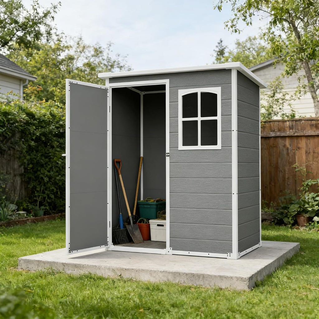 Resin Outdoor Storage Shed Kit Plastic Sheds Perfect to Store Patio Furniture, Garden Tools Bike Accessories, Beach Chairs and Lawn Mower, Grey (5x3 ft)