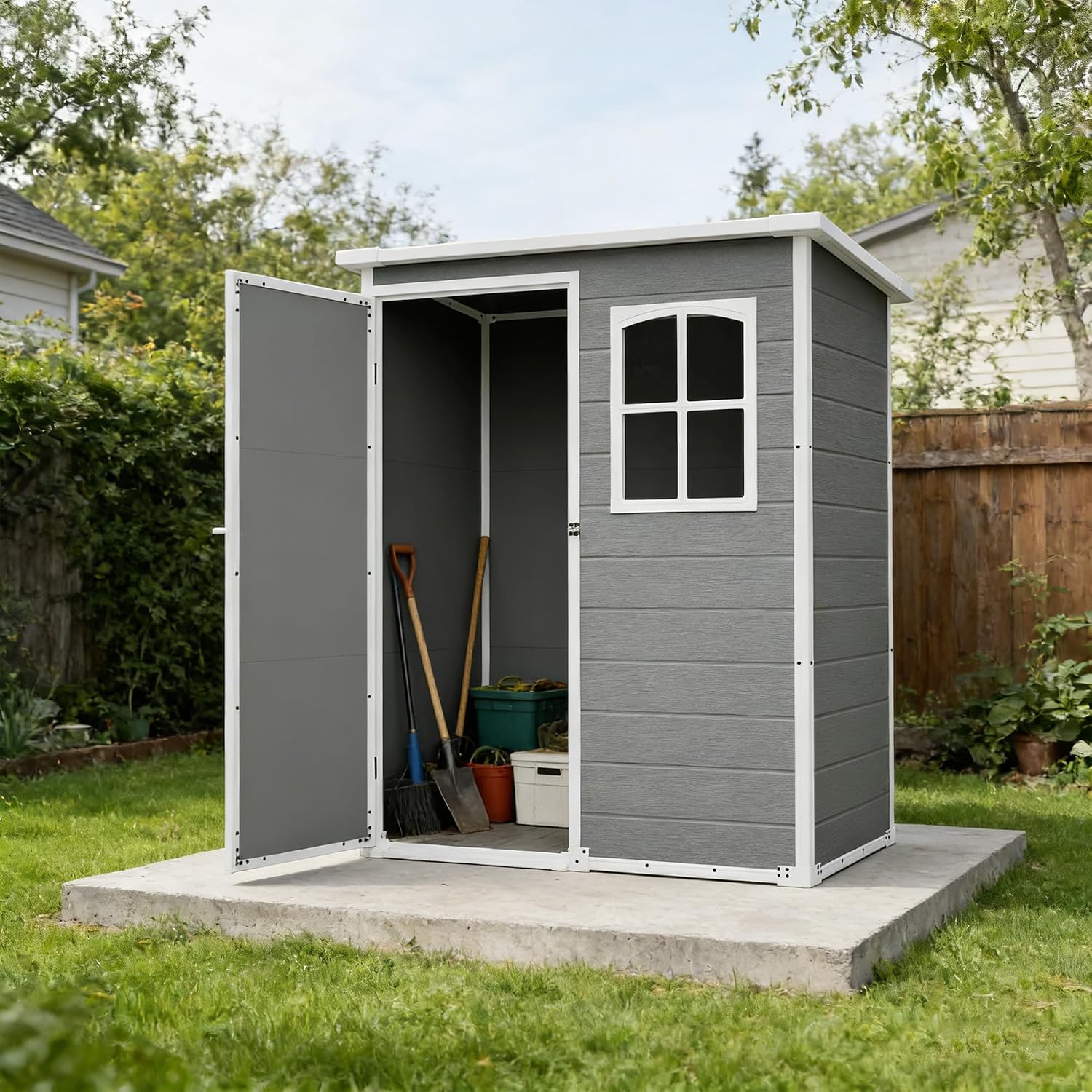 Resin Outdoor Storage Shed Kit Plastic Sheds Perfect to Store Patio Furniture, Garden Tools Bike Accessories, Beach Chairs and Lawn Mower, Grey (5x3 ft)