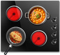 4 Burners Electric Stove Top with Knob Control,24 Inch,6000W Built-in Radiant Electric Cooktop, 9 Power Levels, Hot Warning, 220V Hard Wire(No Plug)