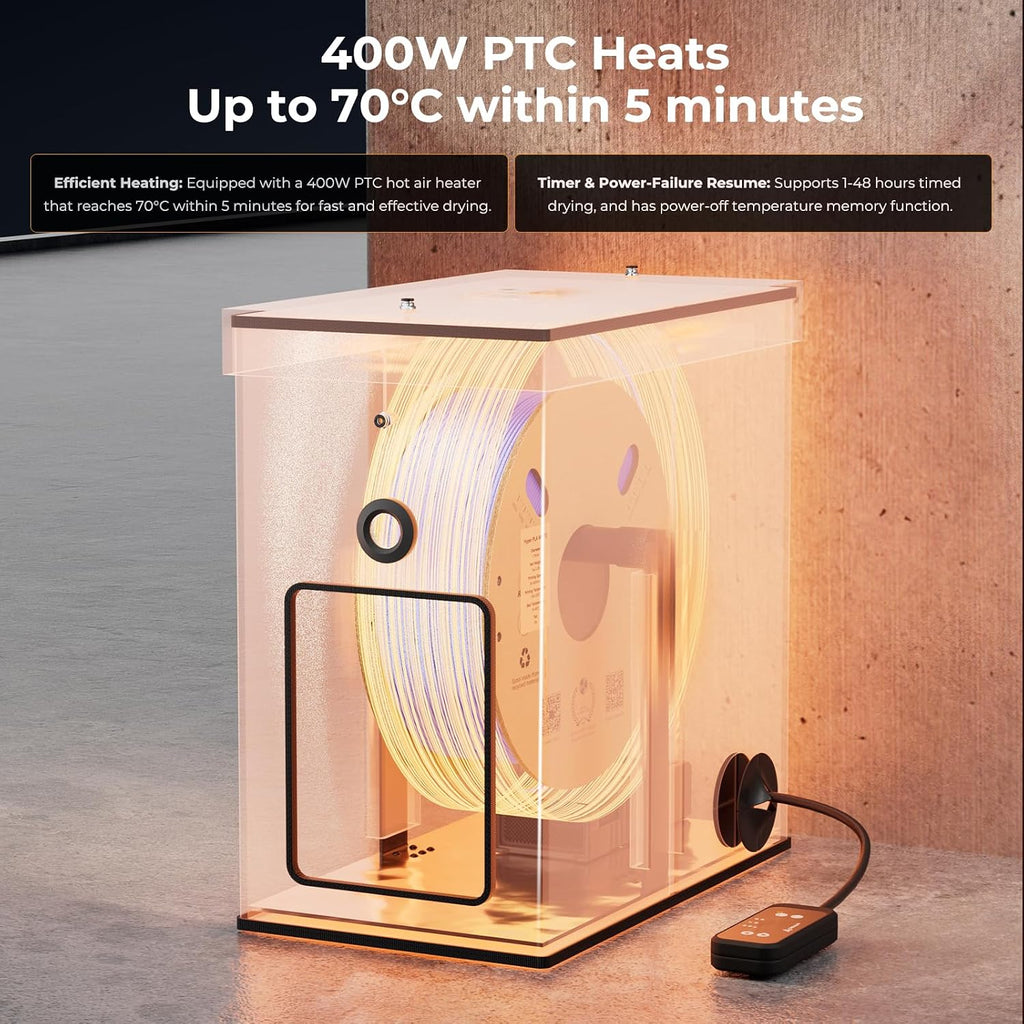 Creality Multi-Kilo 3D Printer Filament Dryer Box, Large Capacity Fits 1kg/2kg/3kg/5kg Spools Storage Box, Fast Heating to 70°C, Detachable Chamber Heater, Moisture-Proof for PLA PETG ABS TPU Nylon
