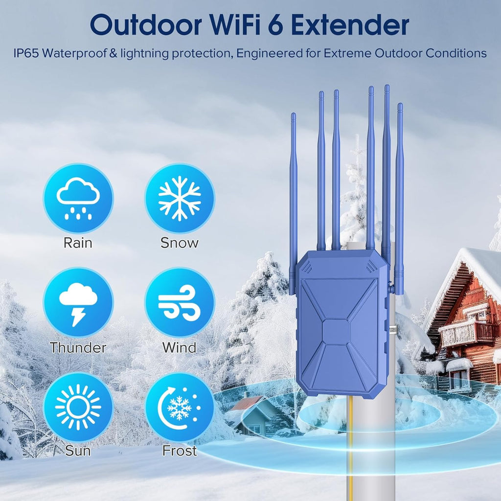 AX3000 WiFi Extender Signal Booster Outdoor WiFi 6 Extender, Long Range Outdoor Wireless Gigabit Access Point, IP67 Weatherproof, PoE Power Supply, for Starlink, Garage, Farm, Yard, RV