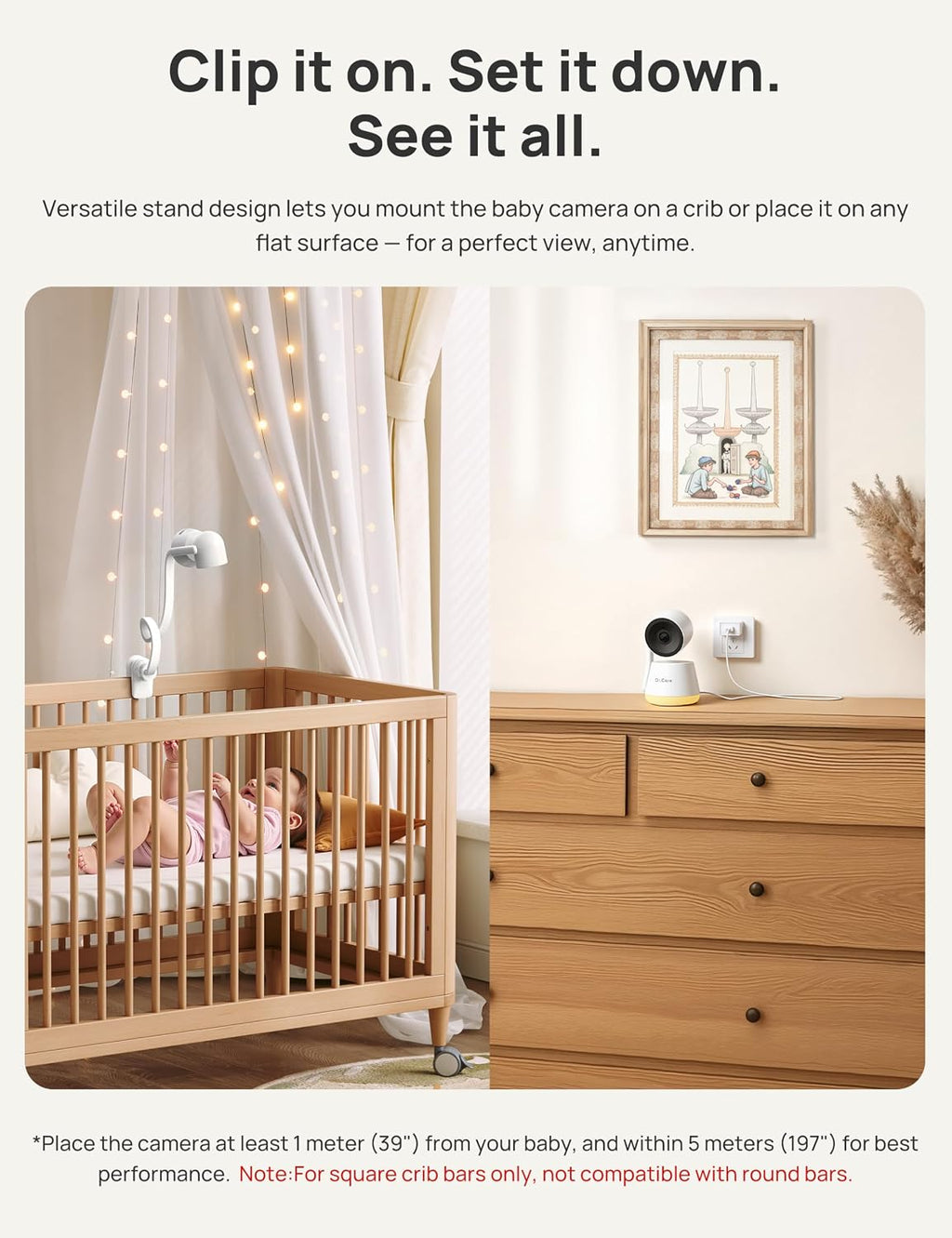 Dr.Care LumiView Plus Smart WiFi Baby Monitor with Clip Mount - 5.5' 1080P Split Screen & 2K Camera, Privacy Mode, Cry & Motion Alerts, 5000mAh Removable Battery, RGB Night Light, HD Night Vision