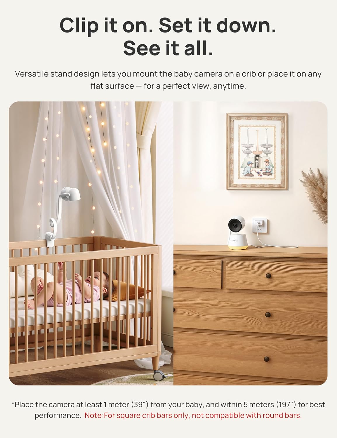 Dr.Care LumiView Plus Smart WiFi Baby Monitor with Clip Mount - 5.5' 1080P Split Screen & 2K Camera, Privacy Mode, Cry & Motion Alerts, 5000mAh Removable Battery, RGB Night Light, HD Night Vision