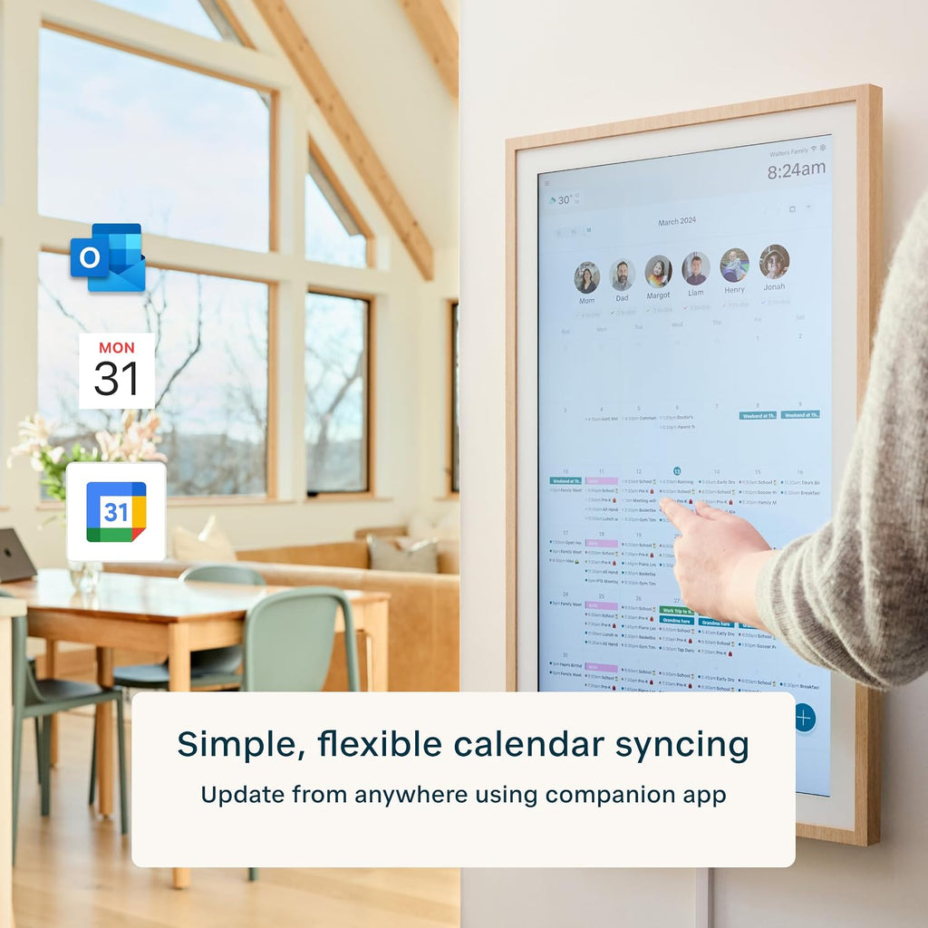 Hearth Display 27' Digital Calendar for Families, Interactive Touchscreen, Custom Wall Mount, Matte White Frame