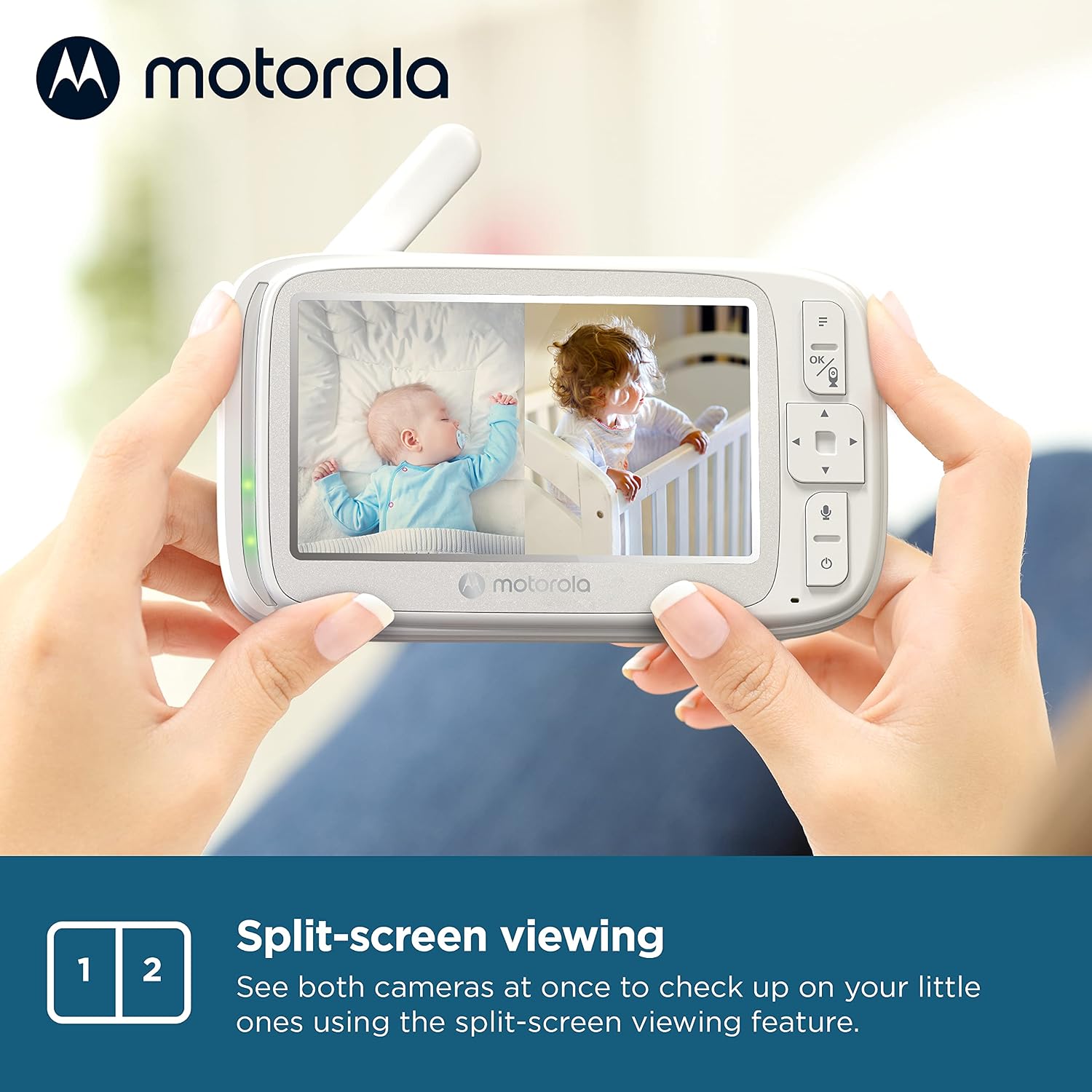 Motorola Nursery Video Baby Monitor with 2 Cameras, 5' Screen, 2-Way Audio, Night Vision, Temperature Sensor, No WiFi,1000ft Range, Lullabies, VM75-2