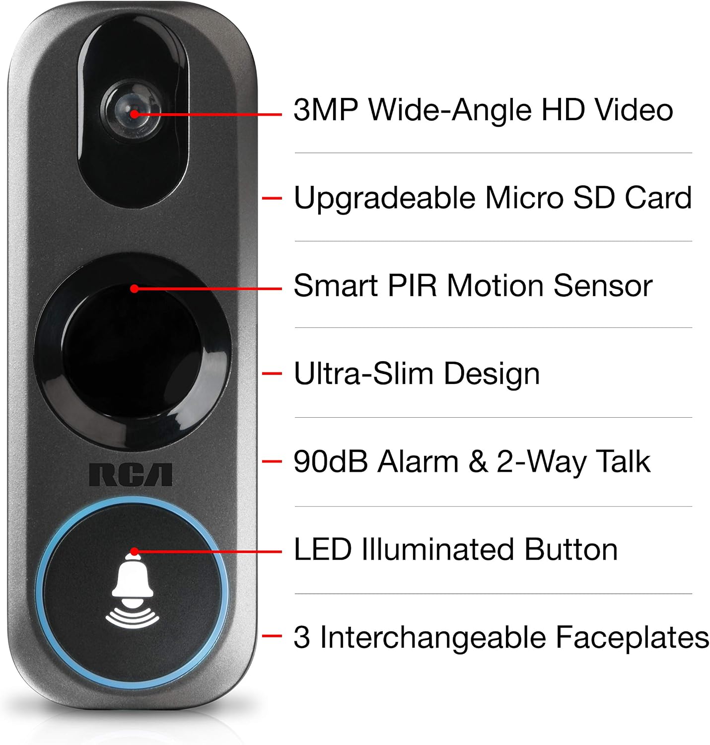 Doorbell Video Ring Security Camera by RCA New and Improved - with Mobile Doorbell Ring, 3MP HD Video, Live Stream, No Recording Storage Fees, Night Vision and Motion Detection