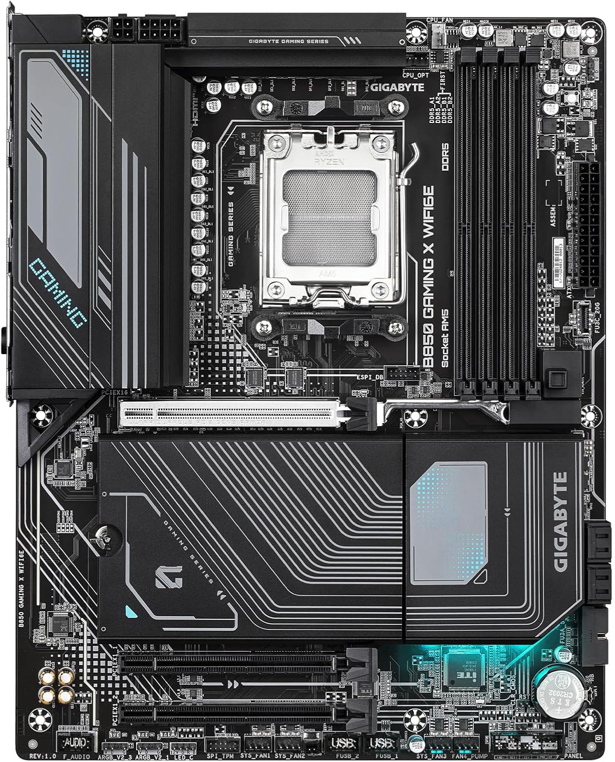 GIGABYTE B850 Gaming X WIFI6E AMD AM5 ATX Motherboard, Support AMD Ryzen 9000/8000/7000 Series, DDR5, 12+2+2 Power Phase, 3X M.2, PCIe 5.0, USB-C, WIFI6E, 2.5GbE LAN, EZ-Latch, 5-Year Warranty