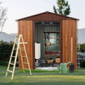 YOPTO 6×6 FT Outdoor Metal Storage Shed with Floor Base and Window,Heavy Duty Storage House Shed W/Integrated Punched Vents,Sliding Doors&Padlock,Rust Waterproof Tool Sheds for Garden,Backyard,Coffee