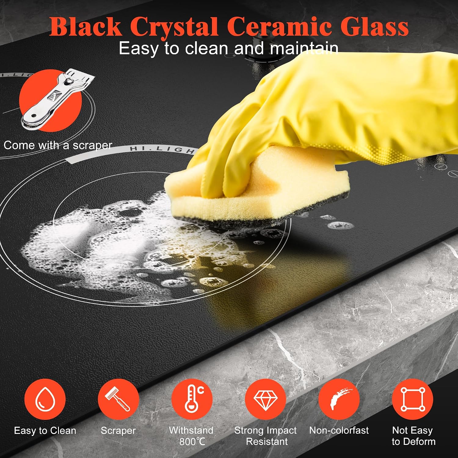 30 Inch Electric Cooktop - 4 Burner Built-in(29.13'x19.3') Ceramic Stove Top 6700W, 240V Electric Cooktop 30' Touch and Knob Control, Child Lock, Dual Ring, 99 Mins Timer, 220V Hard Wired