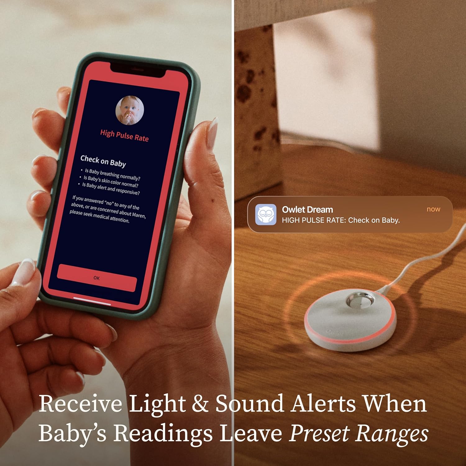 Owlet Dream Duo (Gen 3) Smart Baby Monitor All-in-One Bundle - 2K HD Video Baby Monitor with Alerts & Owlet Dream Sock Tracks Baby's Oxygen, Heart Rate & Sleep | Health Insights via App