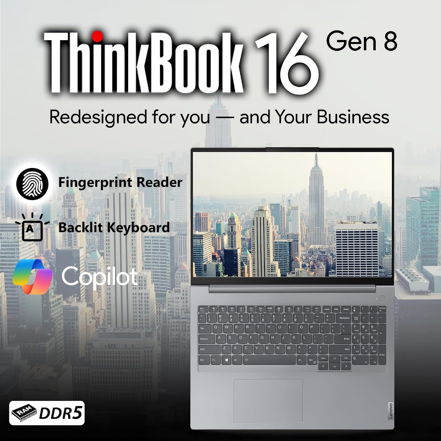 Lenovo ThinkBook 16 Gen 8 AI Business Laptop, 16' Touchscreen FHD+, Intel Ultra 7 255H, 16GB DDR5 RAM, 512GB SSD PCIe, WiFi 6E, HDMI, Fingerprint Reader, Backlit KB, Webcam, Win 11 Pro