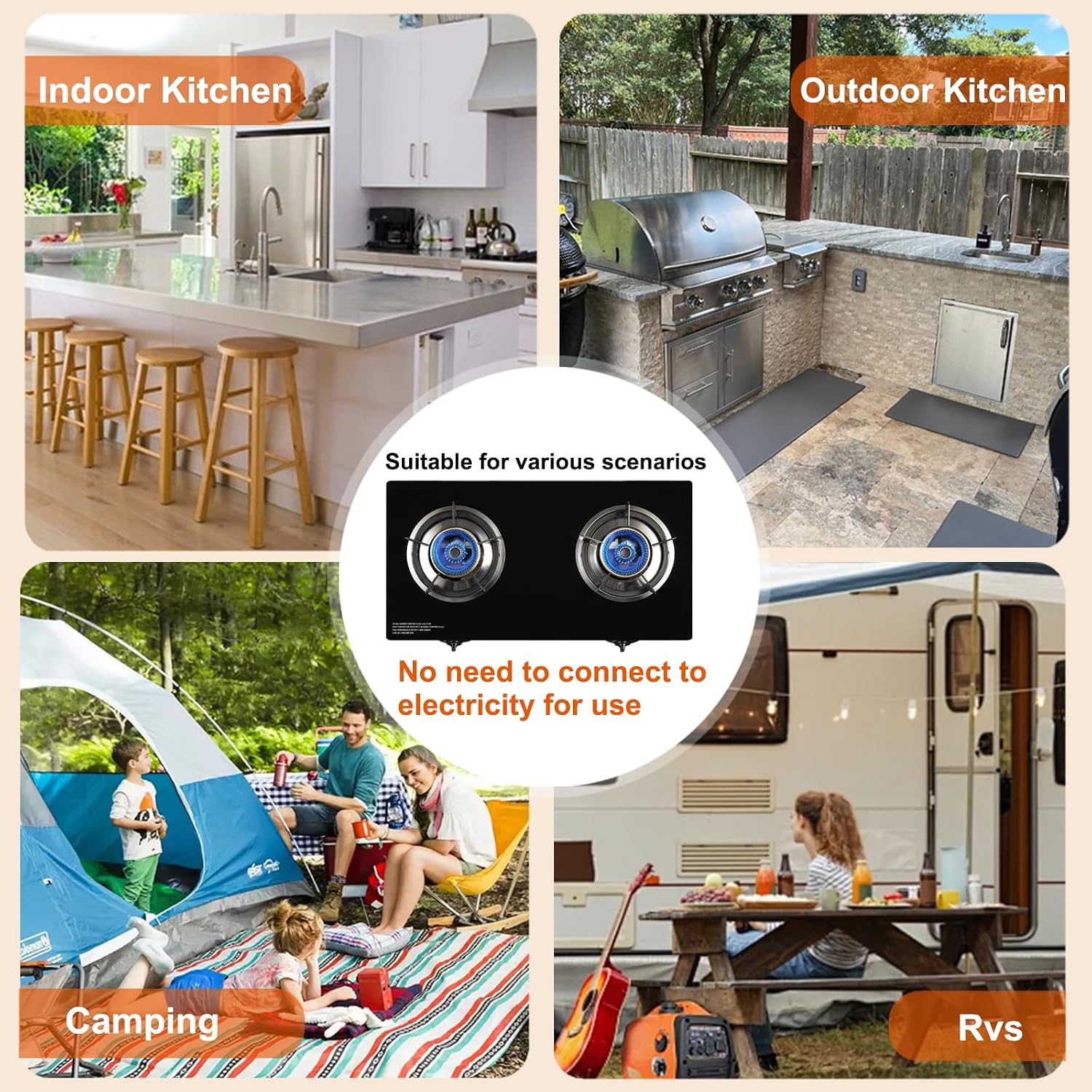 2 Burner Propane Gas Stove with Auto Ignition, 29000 BTU High-Efficiency Heavy-Duty Tempered Glass Cooktop, CSA Regulator & Hose Included, for Outdoor Camping Emergency