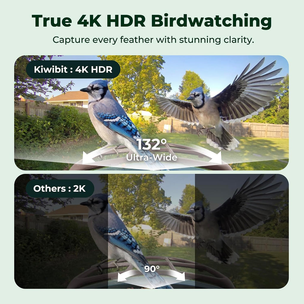 Kiwibit Smart Bird Feeder with Camera Solar Powered, No Subscription, Lifetime AI Feature Included, 4K Video Live Stream, AI Identification Bird Species, Real-Time Bird Alert, Ideal Birdwatching Gift