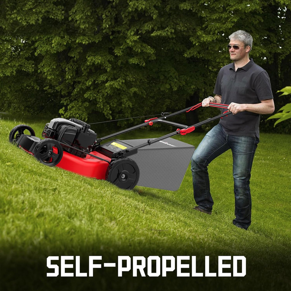 PowerSmart Self Propelled Gas Lawn Mower 21-Inch with Briggs and Stratton E550 140cc Engine 2-in-1 Mulch and Bagger B8721S1