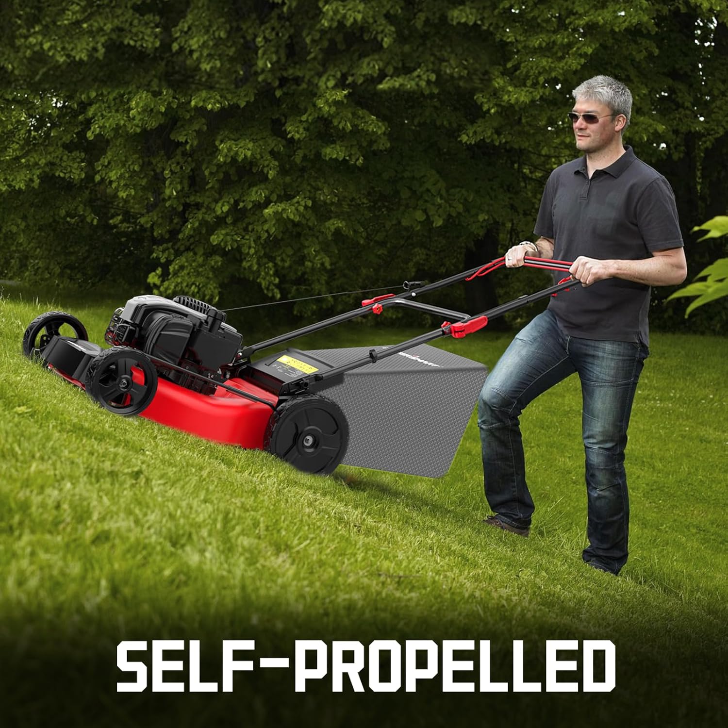 PowerSmart Self Propelled Gas Lawn Mower 21-Inch with Briggs and Stratton E550 140cc Engine 2-in-1 Mulch and Bagger B8721S1