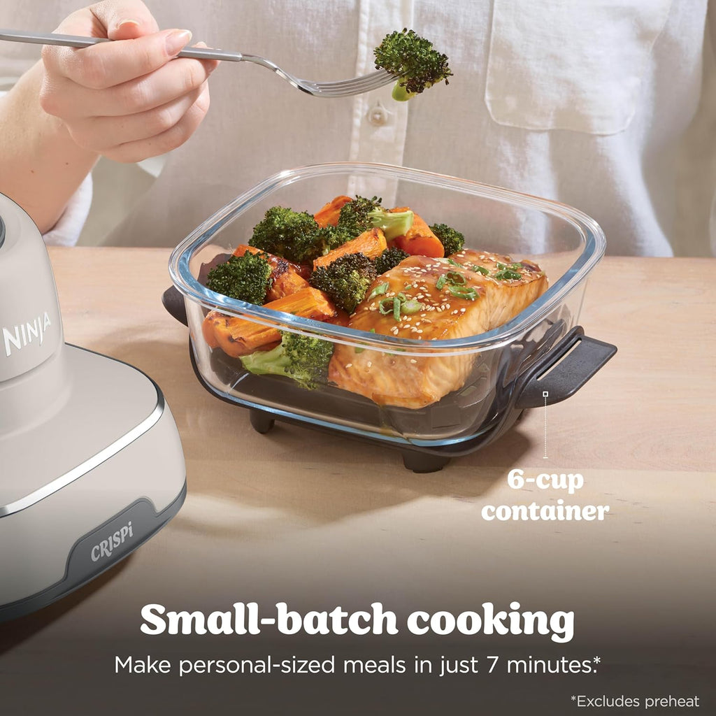 Ninja Crispi 4-in-1 Glass Air Fryer | With Non-Toxic 4QT & 6-Cup Glass Containers & Lids | Microwave, Freezer, Dishwasher Safe | 450°F Max Temp |1500 Watt | Stone | FN101ST