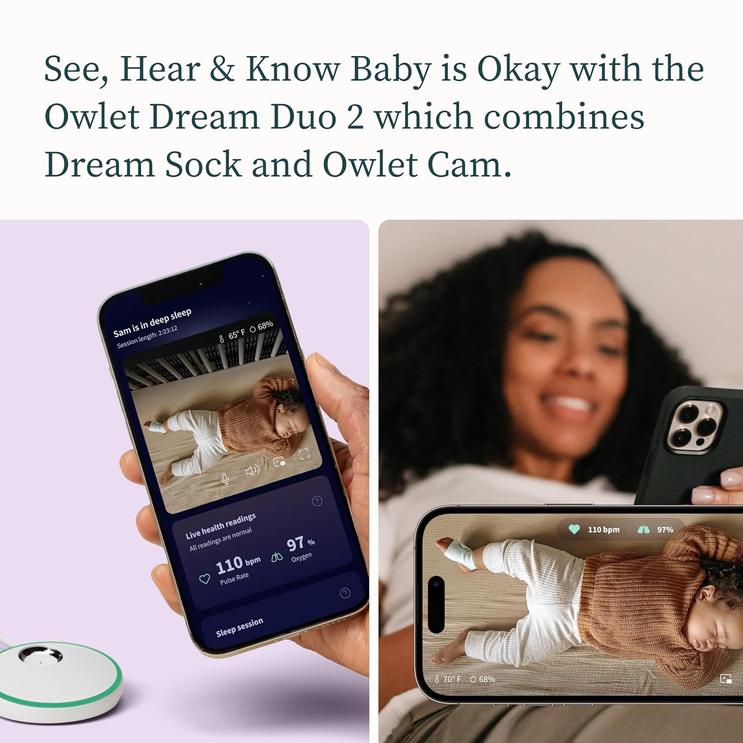 Owlet Dream Duo (Gen 2) Smart Baby Monitor Bundle – HD Video Camera + Wearable Sock Tracks Baby's Oxygen, Heart Rate & Sleep