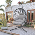 Outdoor Egg Chair with Sturdy Tripod Hammock Leg Rest and Hanging Lounge Chair Swinging Rattan Wicker Swing for Cozy Bedroom Balcony Garden Patio Porch Indoor Use (Black and Grey)